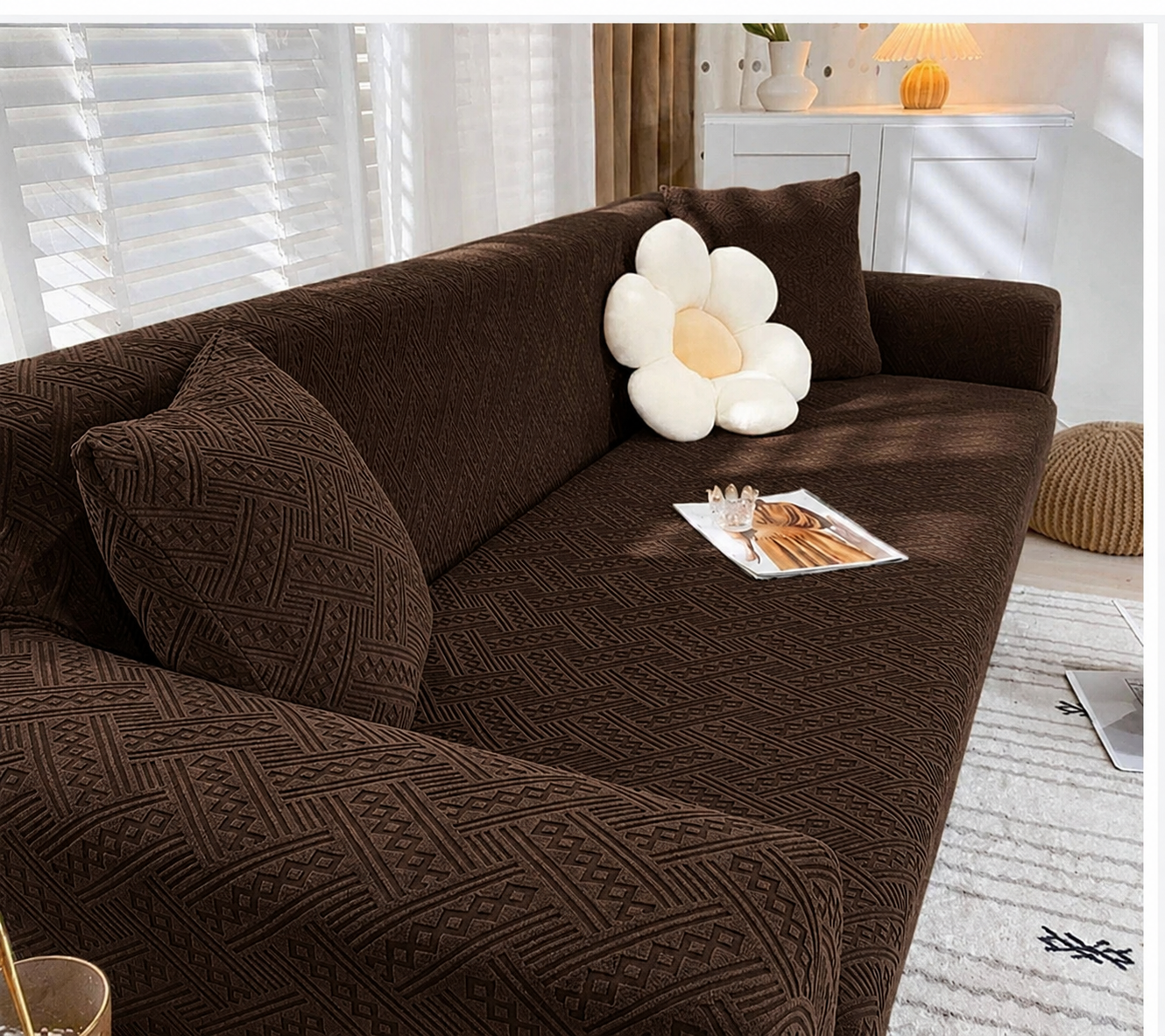 NEW ROYAL WAVE SOFA COVERS-BROWN