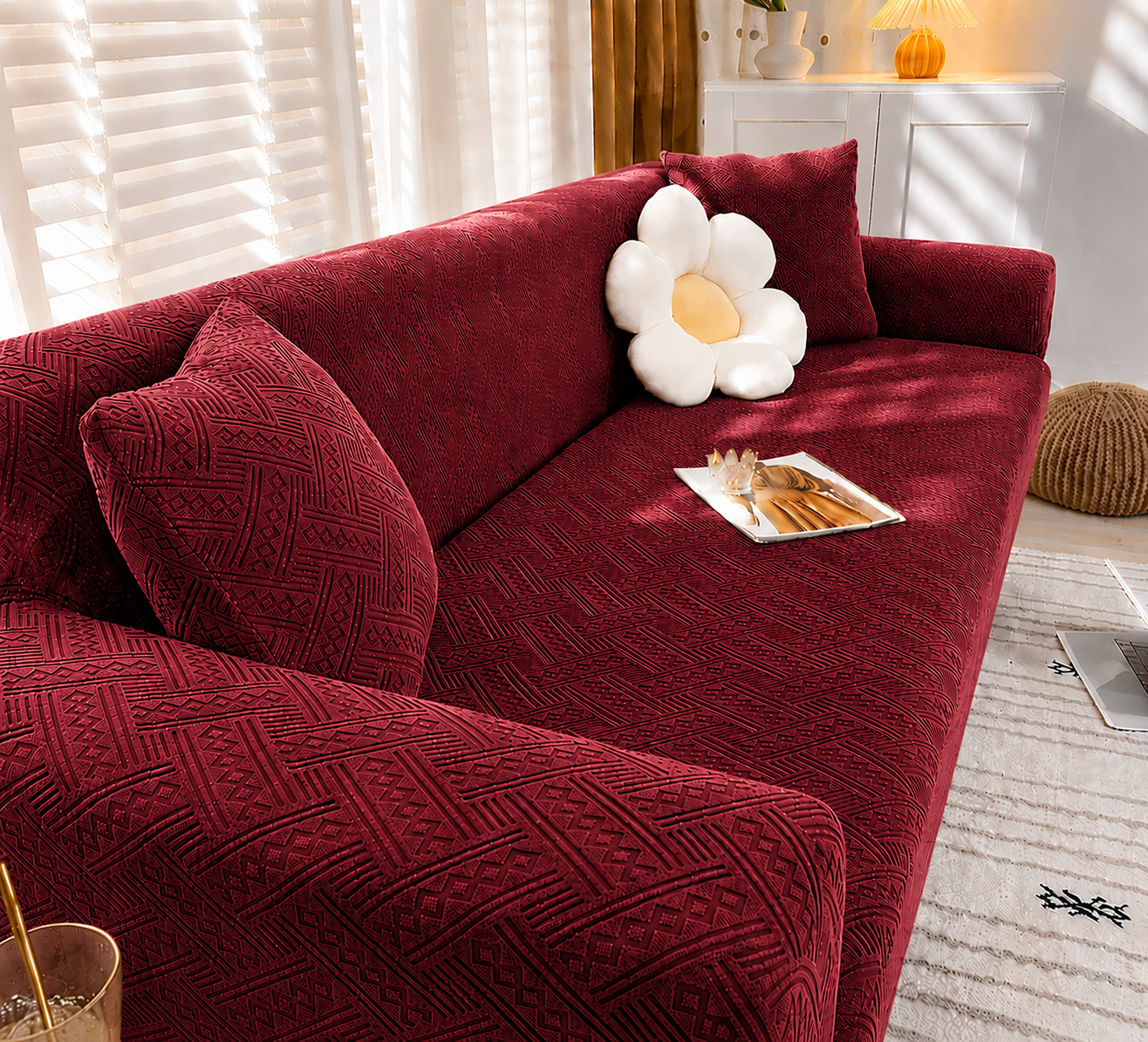 NEW ROYAL WAVE SOFA COVERS- MAROON