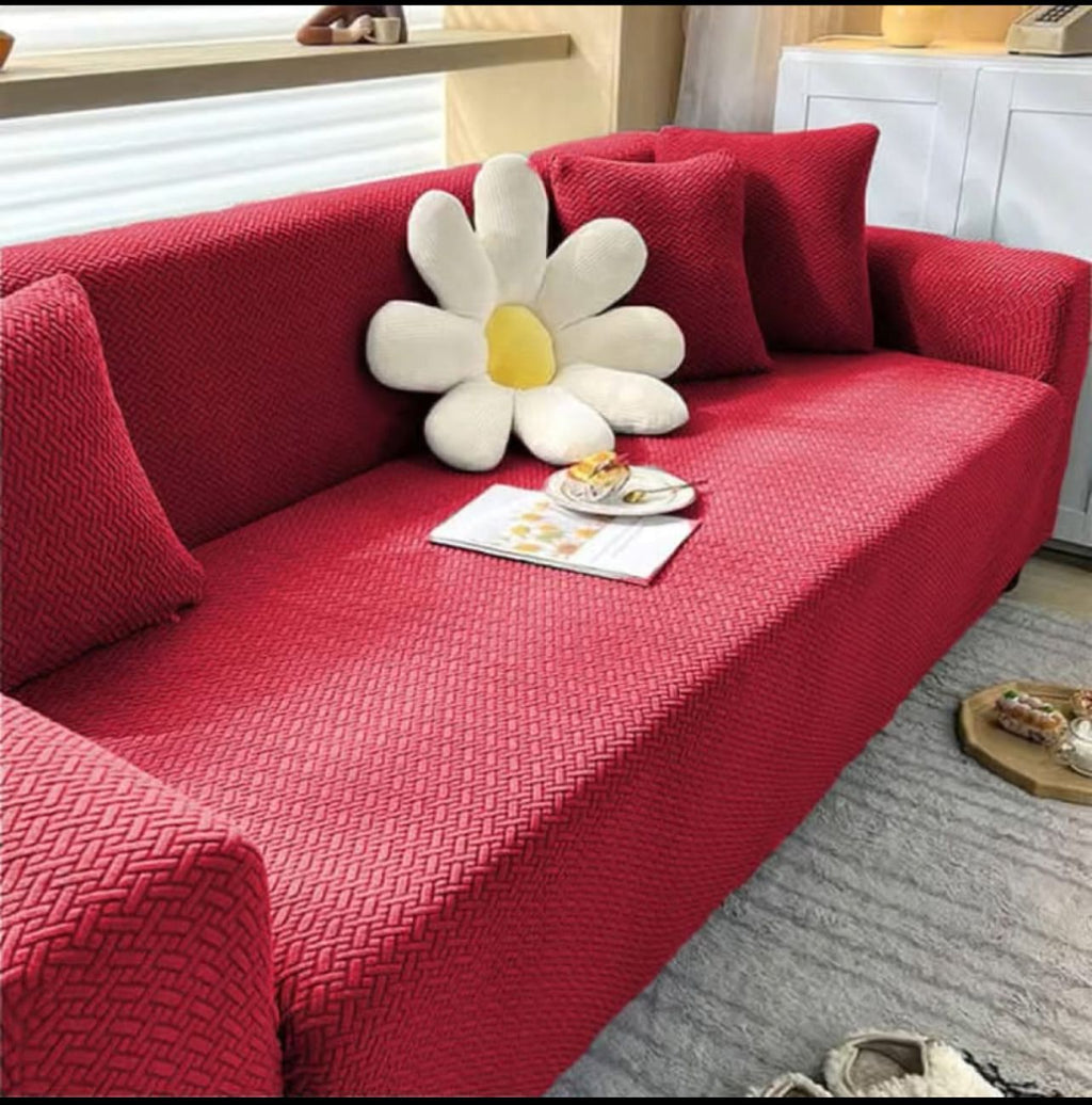 Jacquard Stripe Sofa Cover  - Maroon