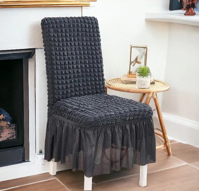 Bubble Stuff Frill Style Dining Chair Cover |Grey Color