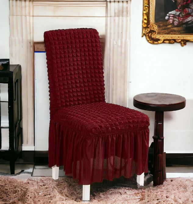 Bubble Stuff Frill Style Dining Chair Cover | Maroon Color