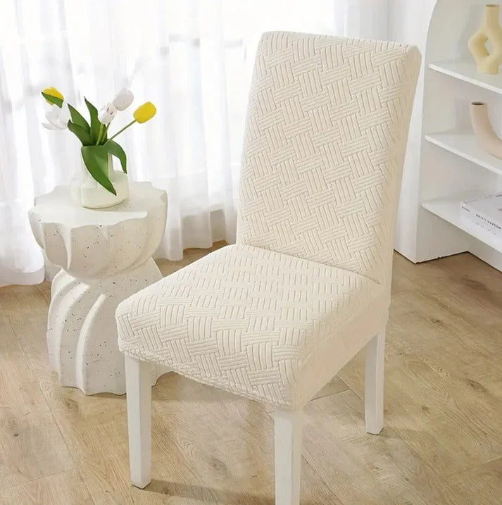 Thickend Velvet Strip Design Fitted Dinning Chair Covers Cream